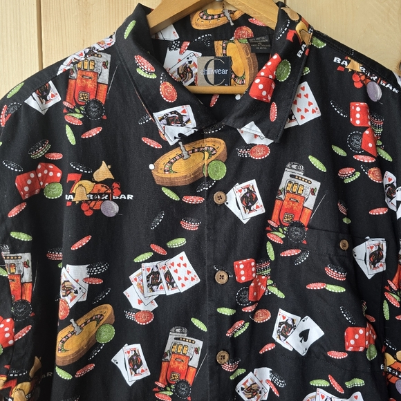 Chiliwear Casino Blackjack Dice Roulette Button Front Camp Shirt Mens XL - Picture 2 of 8